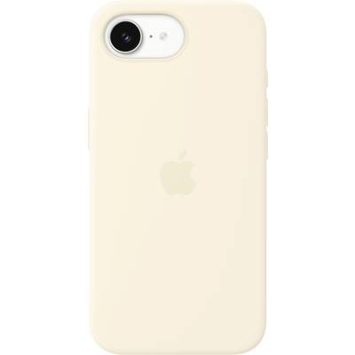Étui iPhone de couleur crème avec le logo Apple au dos, conçu pour s'adapter parfaitement au téléphone et offrir une protection.