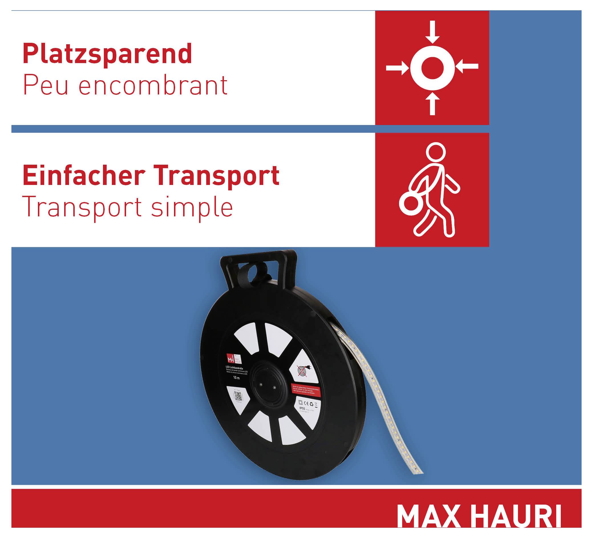« Peu encombrant : Symbole compact affiché. « Transport simple : Représente une personne transportant un article. Un enrouleur de câble est affiché ci-dessous. »