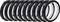 Une pile d'anneaux ou joints circulaires en noir et blanc arrangés en rang sur un fond blanc.