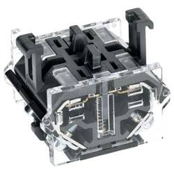 Un mécanisme de commutateur transparent montrant les composants internes, y compris les ressorts et les contacts métalliques, logés dans un boîtier transparent pour la visibilité.