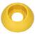 Un objet rond, jaune, creux avec un trou central, ressemblant à une pièce ou un composant.