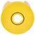 Un objet circulaire jaune avec une ouverture creuse centrale repose sur un fond blanc. Sa surface lisse et sa couleur uniforme sont bien visibles.