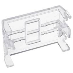 Support transparent en plastique pour petits objets, présentant un design rectangulaire avec deux pieds de soutien.