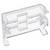 Support transparent en plastique pour petits objets, présentant un design rectangulaire avec deux pieds de soutien.