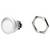 « Bouton poussoir circulaire argenté avec écrou hexagonal métallique séparé sur fond blanc. »