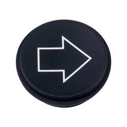 Un bouton rond noir avec un symbole de flèche blanche pointant vers la droite.
