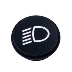 Un bouton noir rond avec un symbole de phares de voiture, indiquant une fonction de commande ou d'interrupteur des phares.