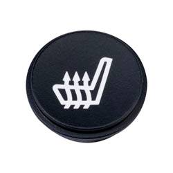 Un bouton noir rond avec un siège et une icône de flèches vers le haut représentant une commande de chauffage de siège automobile.