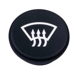 Un bouton du tableau de bord d'une voiture présentant une icône blanche d'un pare-brise avec trois flèches pointant vers le haut, indiquant la fonction de dégivrage avant.