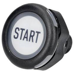 Un bouton poussoir noir, rond, étiqueté « START ».