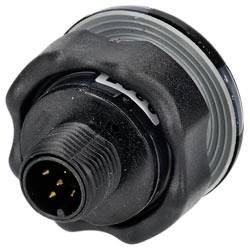 Une image rapprochée d'un connecteur électrique circulaire noir avec plusieurs broches, conçu pour une connexion sécurisée et une conductivité efficace.