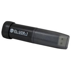 Un enregistreur de données de température EL-USB-1 noir avec un connecteur USB, utilisé pour enregistrer les données de température au fil du temps à des fins d'analyse.
