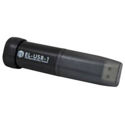 Un enregistreur de données de température EL-USB-1 noir avec un connecteur USB, utilisé pour enregistrer les données de température au fil du temps à des fins d'analyse.