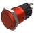 Bouton poussoir rouge dans un boîtier métallique, montrant la vue de profil et les connecteurs, utilisé pour activer des appareils électroniques ou des circuits.