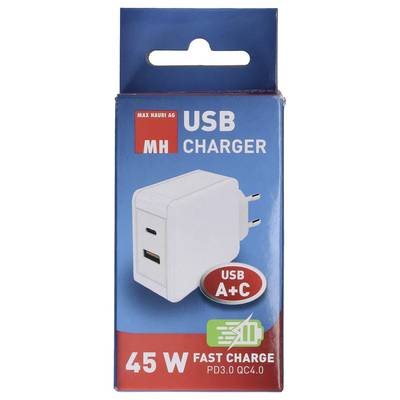 Max Hauri Chargeur USB 45 W USB-C®, USB-A Power Delivery 3.0, Quick Charge 4.0 blanc intérieure, extérieure, pour prise -5