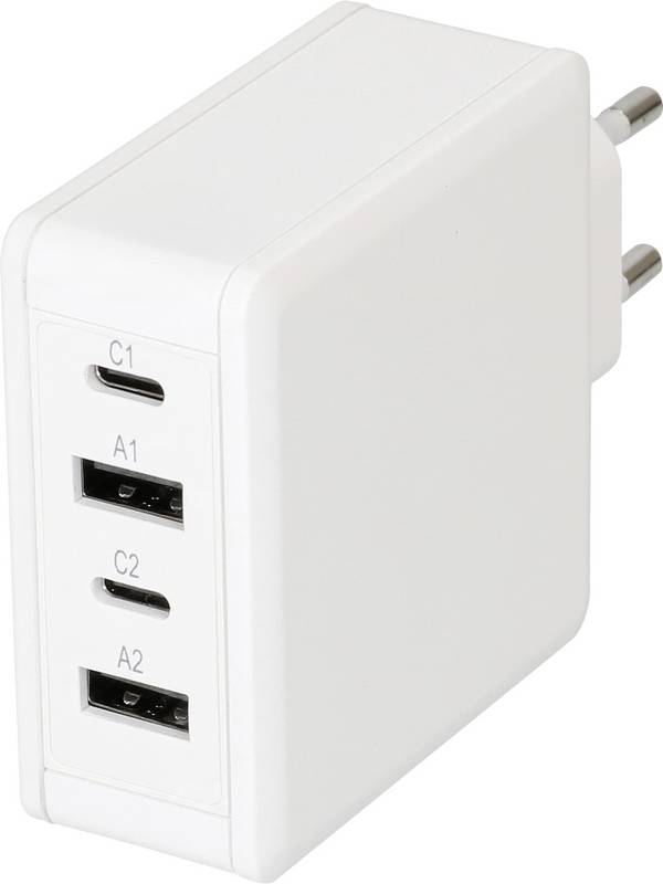 Max Hauri  Chargeur USB 65 W USB-C®, USB-A Power Delivery 3.0, Quick Charge 4.0 blanc intérieure, extérieure, pour prise murale