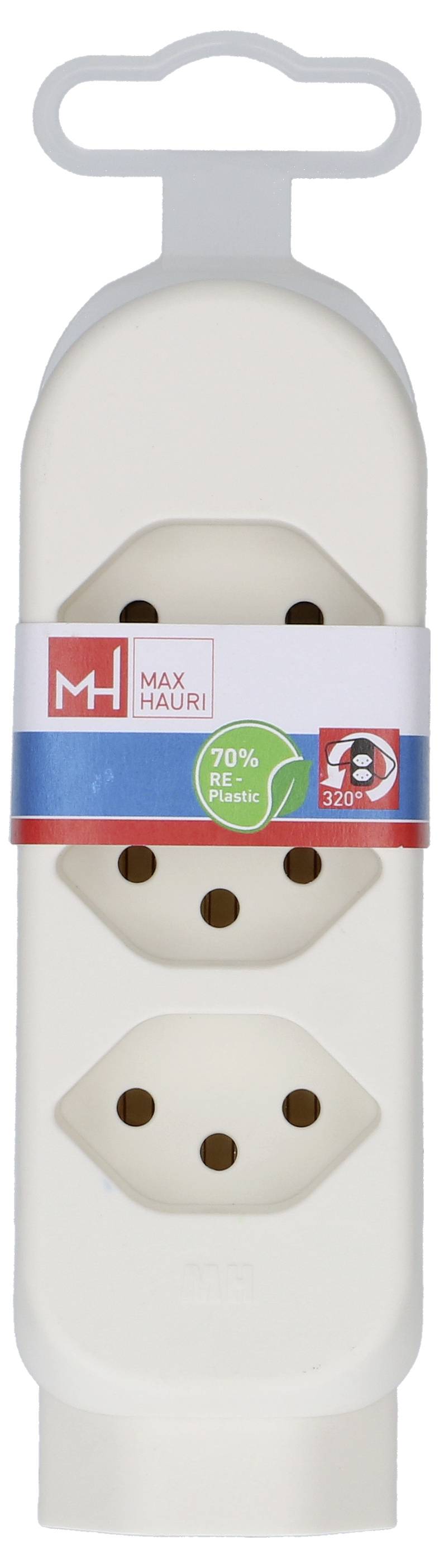 Un diffuseur d'air blanc avec une étiquette rouge et bleu comportant le texte : 70 % moins de plastique, 30 jours.