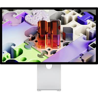 Un moniteur informatique affichant un design de puzzle 3D abstrait et coloré avec diverses pièces texturées et translucides, incluant une structure rouge-orange au centre.