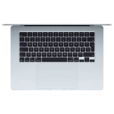 Un clavier d'ordinateur portable avec une disposition allemande QWERTZ, doté d'un pavé tactile en dessous. L'appareil est métallique et photographié de dessus.