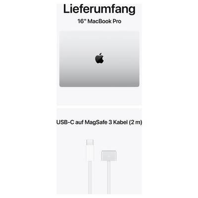 MacBook Pro 16 pouces montré dans l'illustration. En dessous, un câble USB-C vers MagSafe 3 (longueur de 2 m) est présenté.
