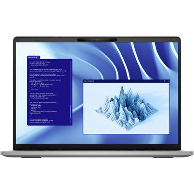 Un écran d'ordinateur portable affiche un graphique de données 3D avec des pics, étiqueté « Data Compute », et une liste de tâches numériques, sur un fond d'onde bleue.