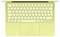 Vue de dessus d'un clavier jaune d'ordinateur portable et d'un pavé tactile sur un châssis d'ordinateur portable assorti.