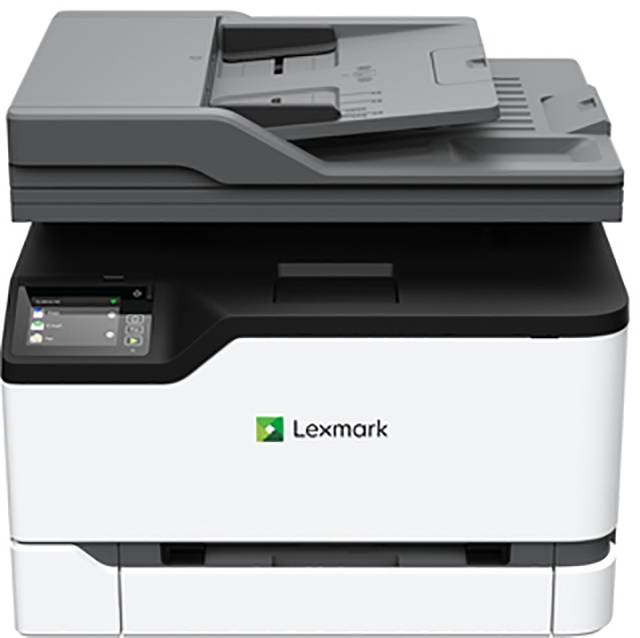 Imprimante multifonction de marque 'Lexmark', dotée d'un panneau de commande avec plusieurs boutons et d'un chargeur de documents sur le dessus.