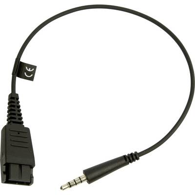Un câble noir présentant une prise jack audio de 3,5 mm à une extrémité et un connecteur propriétaire à l'autre, utilisé pour connecter des appareils spécifiques.
