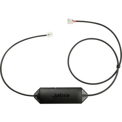 Un câble adaptateur électronique Jabra noir avec deux connecteurs à chaque extrémité, conçu pour s'intégrer aux appareils de communication.