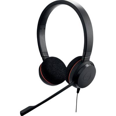 Casque audio supra-auriculaire noir avec microphone intégré et connexion filaire, adapté à l'utilisation informatique ou de bureau.