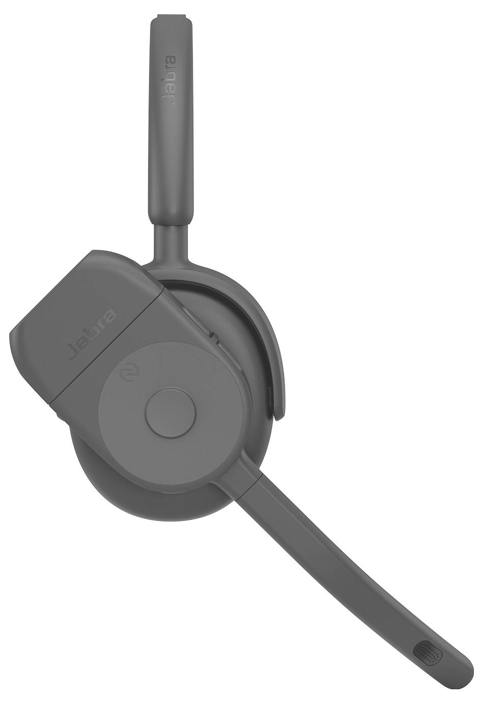 Un casque sans fil gris avec un bras de microphone ajustable et un design supra-auriculaire. Le nom de marque « Engel » est visible sur le bandeau.