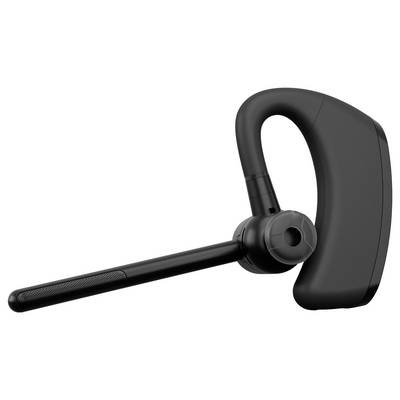Un écouteur Bluetooth noir avec un long bras de microphone orientable, conçu pour la communication sans les mains.