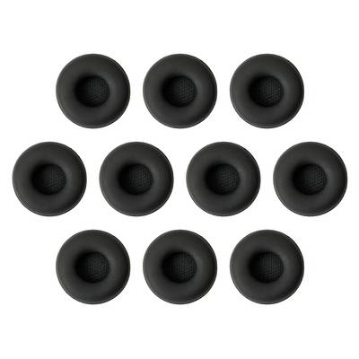 Neuf coussins auriculaires ronds noirs disposés en trois rangées sur un fond blanc.
