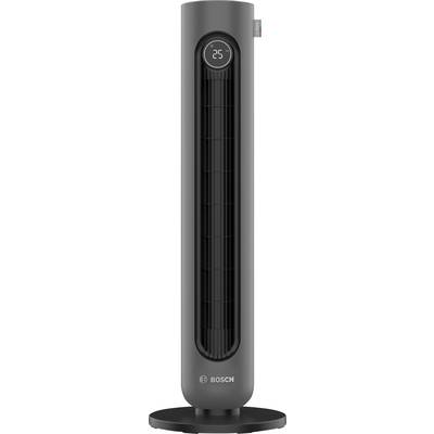 Ventilateur tour Bosch avec affichage numérique affichant 25°C, posé sur une base ronde.