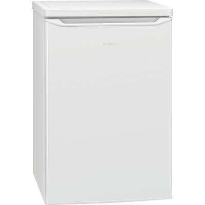 Petit congélateur compact vertical blanc ou petit réfrigérateur avec une porte avant lisse et un couvercle à charnière supérieure, présenté sur un fond blanc.