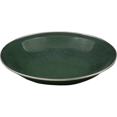 Un bol vert foncé tacheté avec un rebord métallisé.
