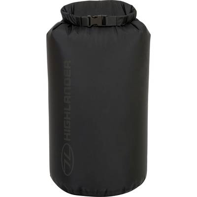 Un grand sac étanche noir avec fermeture enroulable et boucle, utilisé pour protéger les articles de l'eau lors d'activités en plein air.