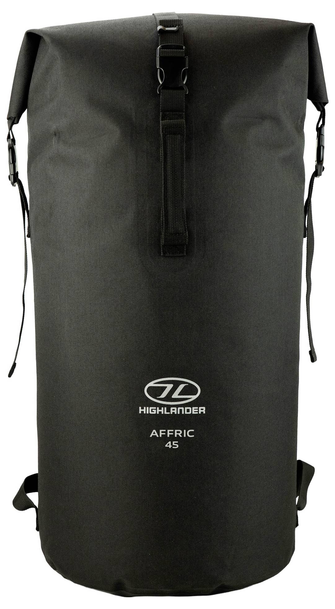 Sac à dos de randonnée bleu et noir avec sangles d'épaule et sangle de poitrine, présentant la marque « Highlander » sur le devant.