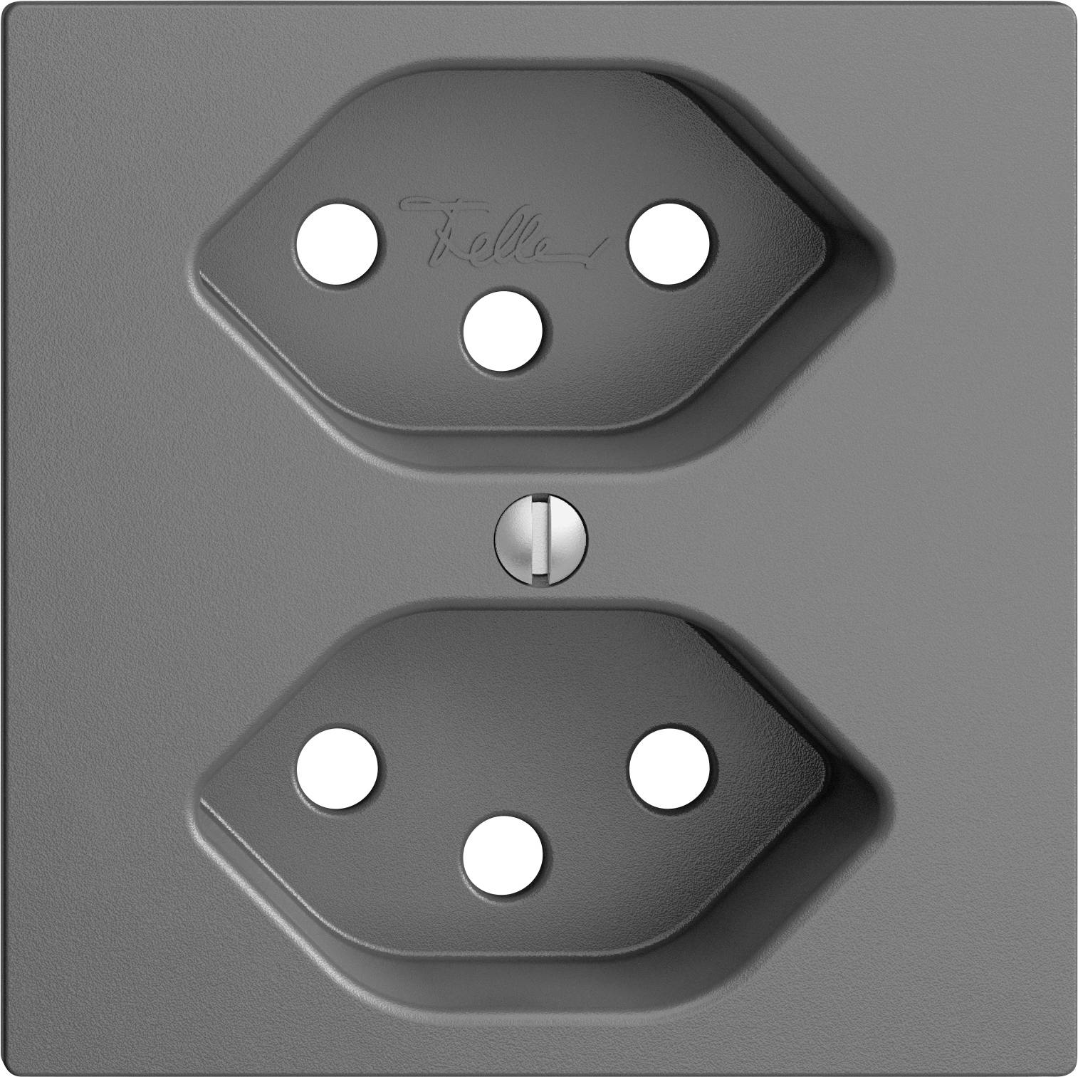 Une prise électrique murale grise avec quatre trous de broche ronds disposés symétriquement, adaptée à des types de fiches spécifiques.