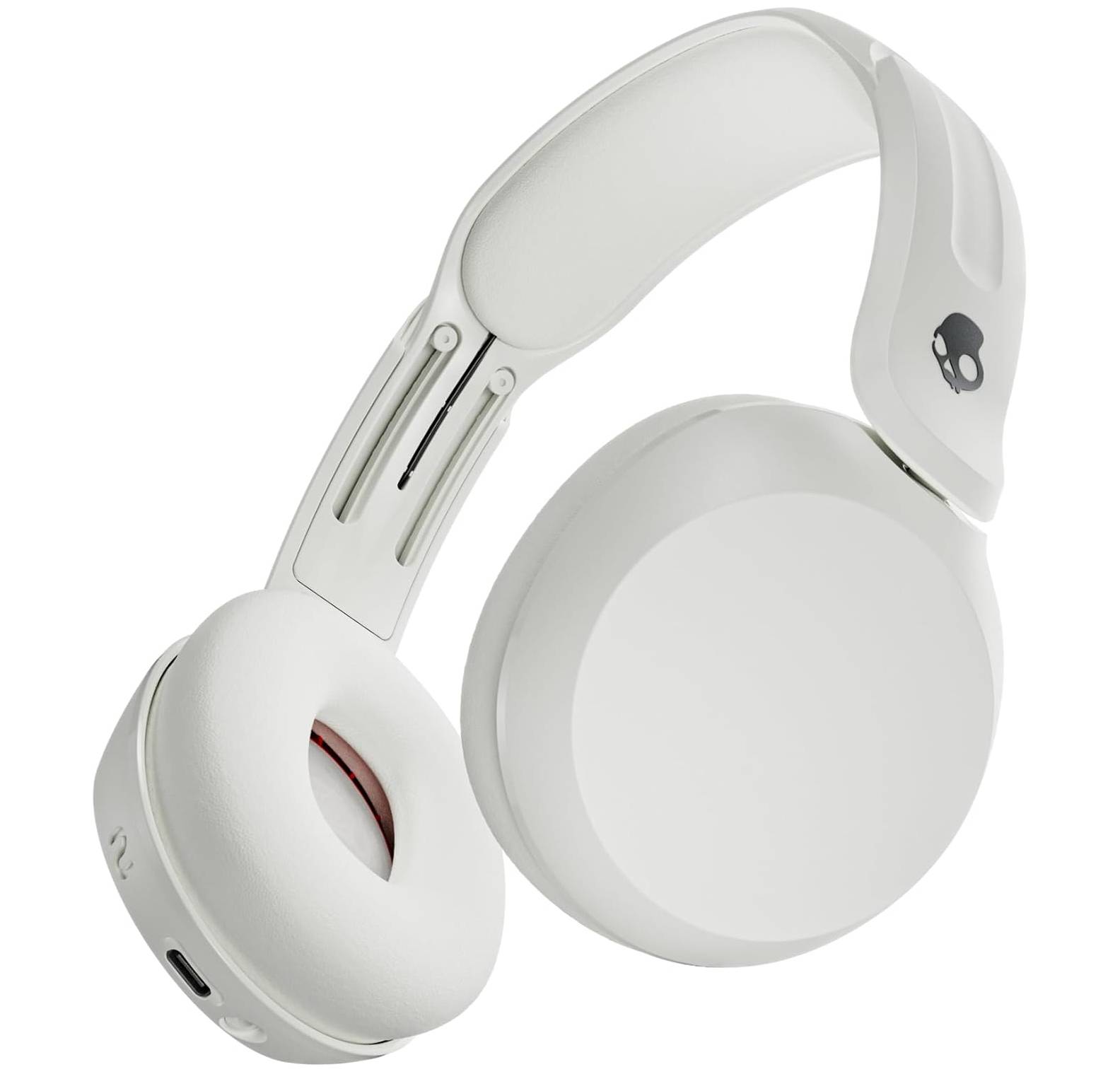 Casque audio blanc supra-auriculaire avec rembourrage, présentant un logo de marque sur le côté.