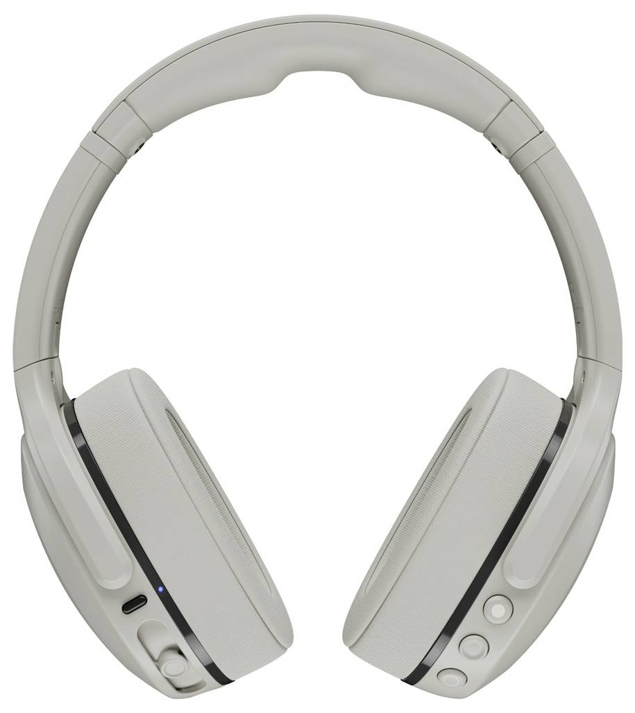 Une paire de casques sans fil supra-auriculaires gris avec des boutons de commande sur l'écouteur droit.