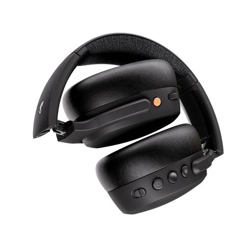 Casque sans fil noir supra-auriculaire avec coussinets auriculaires rembourés et boutons de commande sur l'écouteur droit.