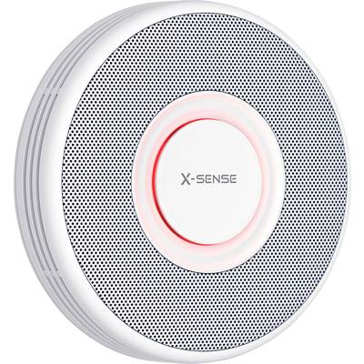 Un détecteur de fumée rond avec un anneau d'indicateur LED rouge et le texte 'X-Sense' au centre.