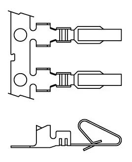 Diagramme montrant les vues de face et de profil de deux connecteurs électriques. Le connecteur supérieur est de type mâle et le connecteur inférieur est de type femelle.