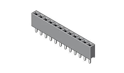 Un connecteur d'en-tête rectangulaire gris avec dix emplacements pour les connexions, généralement utilisé en électronique pour être monté sur des circuits imprimés.