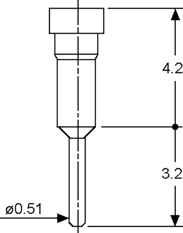 Dessin technique d'un composant de type épingle. Dimensions : longueur totale 4,2 unités, section principale 3,2 unités et diamètre 0,51 unité.