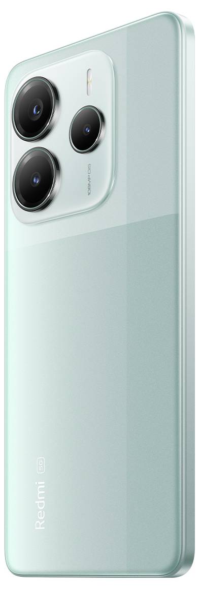 Un smartphone élégant et moderne avec quatre caméras arrière et le nom de marque « Redmi » au dos, mettant en avant un design minimaliste.