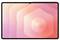 Une tablette avec un écran aux dégradés rose et pêche, présentant un motif d'onde abstraite lisse, vue de face.