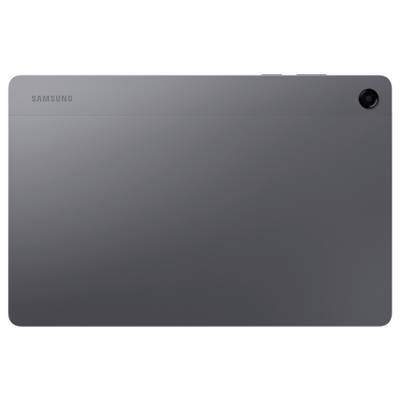 Une tablette Samsung grise et élégante vue de l'arrière, montrant le logo de la marque et une caméra arrière dans le coin supérieur.