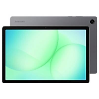 Une tablette fine et moderne avec un écran vibrant affiche un fond abstrait vert. Le nom de marque « Samsung » est visible sur le cadre supérieur.